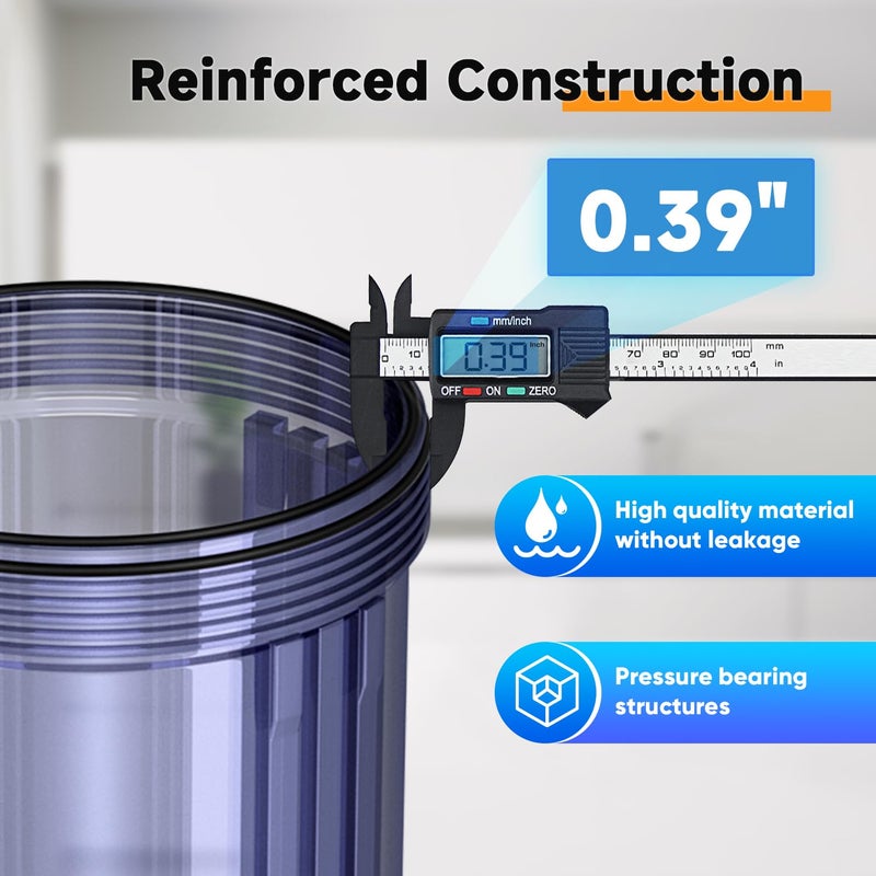Pure Plus Whole House Water Filter Housing, 10"x4.5" Universal Housing, Pre-Filtration System, with Pressure Gauge, 1" NPT - Image 4